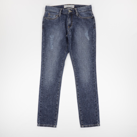 Etienne Marcel Women's Leopard Distressed Tapered Denim Jeans Blue Size 27 - Picture 1 of 9